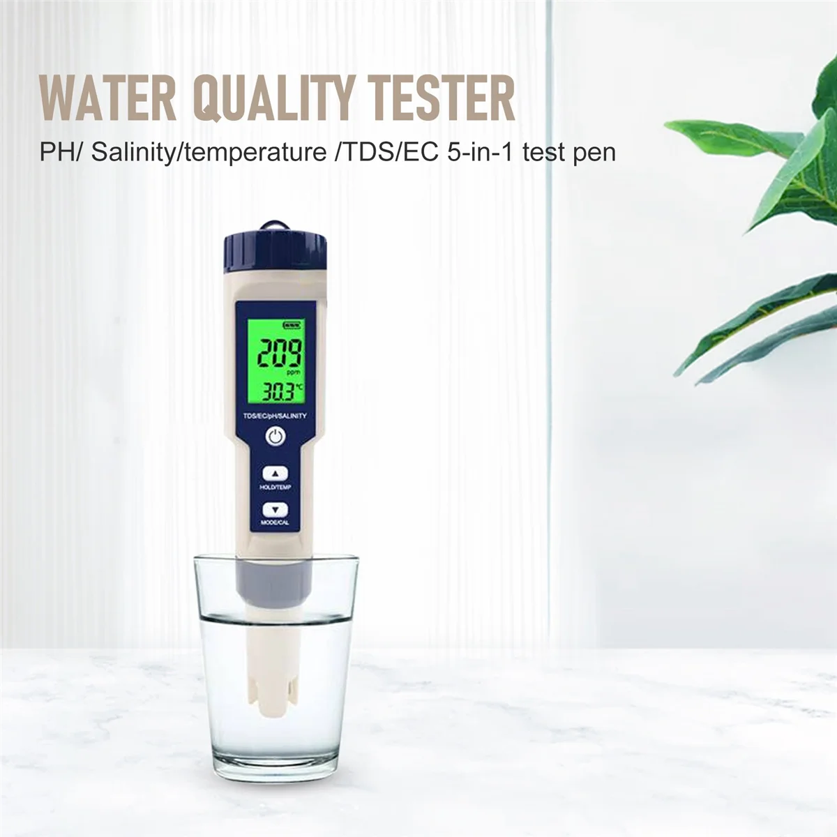 Medidor de qualidade da água digital, monitor testador para piscinas, água potável, aquários, TDS, CE, PH, salinidade, temperatura, 5 em 1