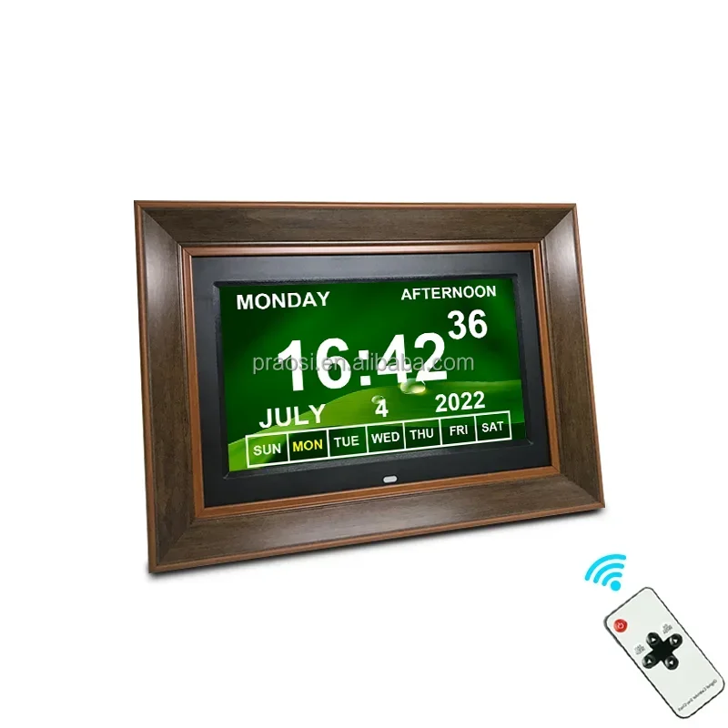 Pros 10 inch Large Display Reminder Memory Loss Alzheimer Wood Digital Calendar Clock Dementia Day Alarm Clock Wifi Optional