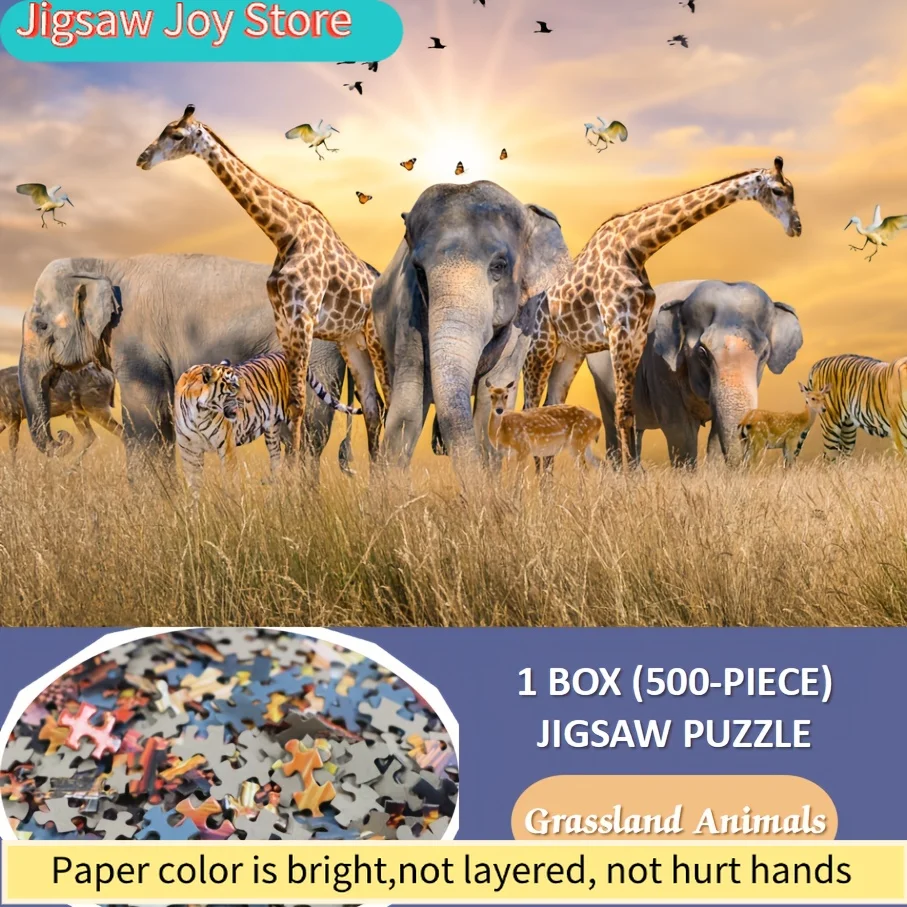 1 caja de piezas de rompecabezas de papel que se ajustan perfectamente entre sí para adultos, juego de "Animales de la pradera" - Ideal para fiestas, familiares y amigos