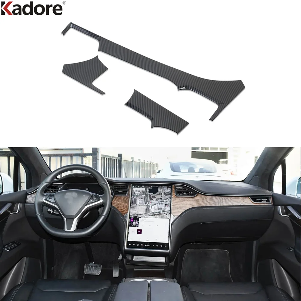 For Tesla Model X 2016 2017 2018 2019 2020 2021 Carbon Fiber Car Center Console Dashboard Panel Cover Trim Interior Accessories