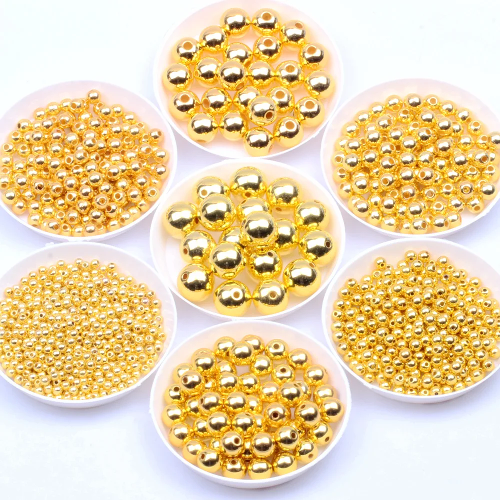 3mm-12mm Gold Plated/Silver Plated Imitation Pearl Acrylic Beads Round Pearl Spaced Scattered Beads For Jewelry Making DIY