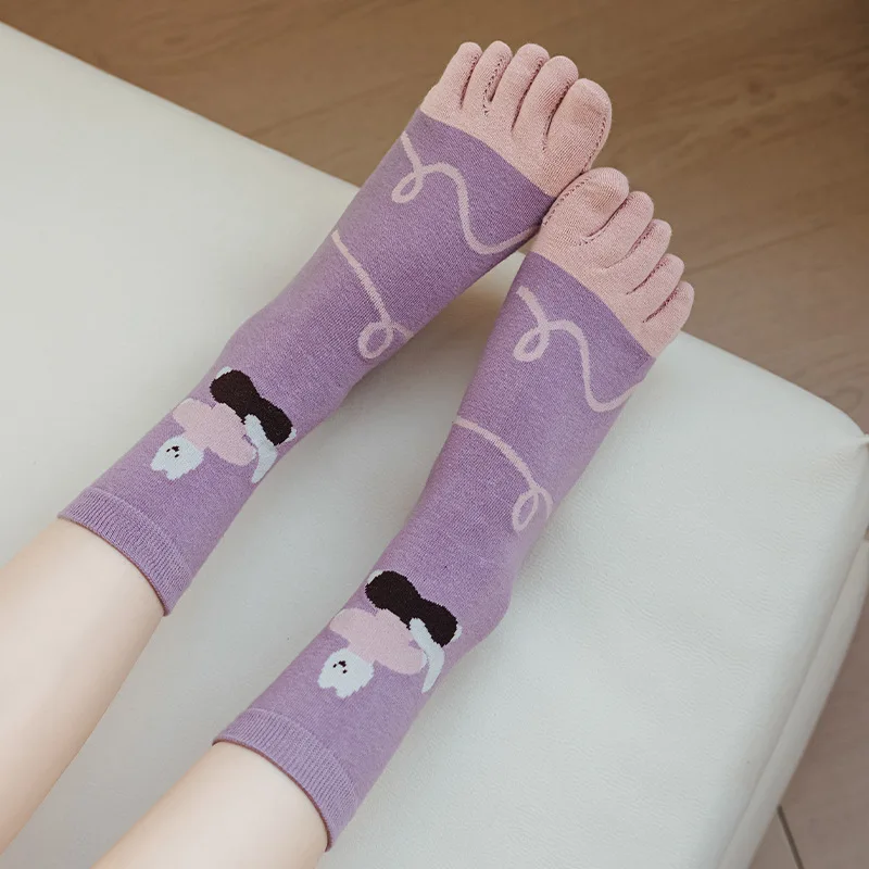 Chaussettes à cinq doigts en coton pour femmes, nouveaux produits d\'automne, en tube, mignonnes, petit lapin, dessin animé, animal