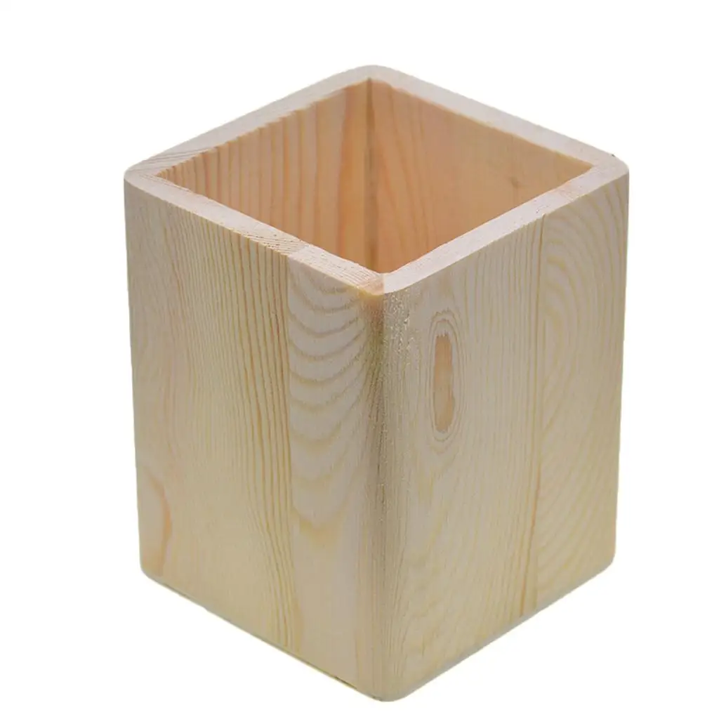 Wooden Desk Organizer Pencil Cup Pen Holder Box DIY Coloring Case Clay Tool