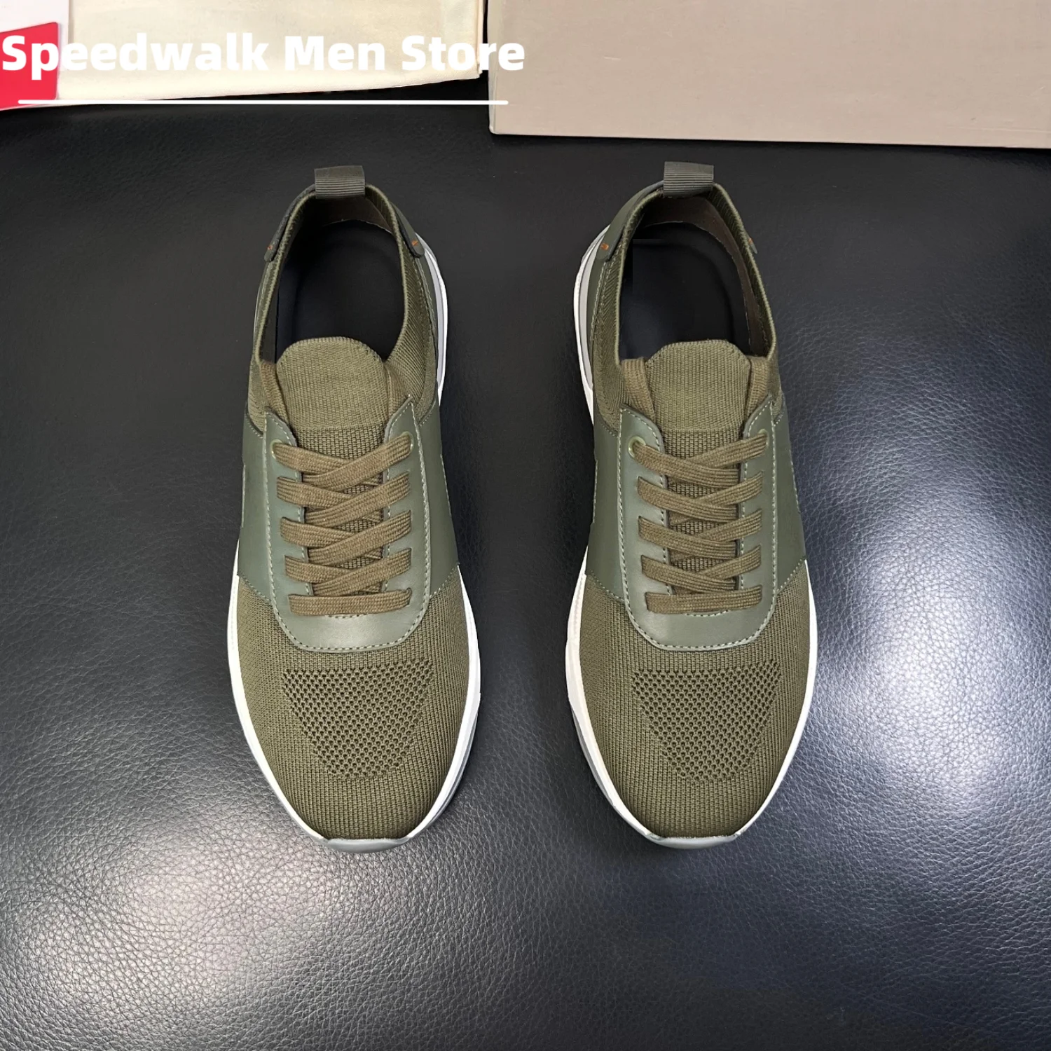 Men Invisible Elevator Knitted Leather Trainers Soft Cushion Thick Rugged Sole Outdoor Travel Breathable Casual Sneakers