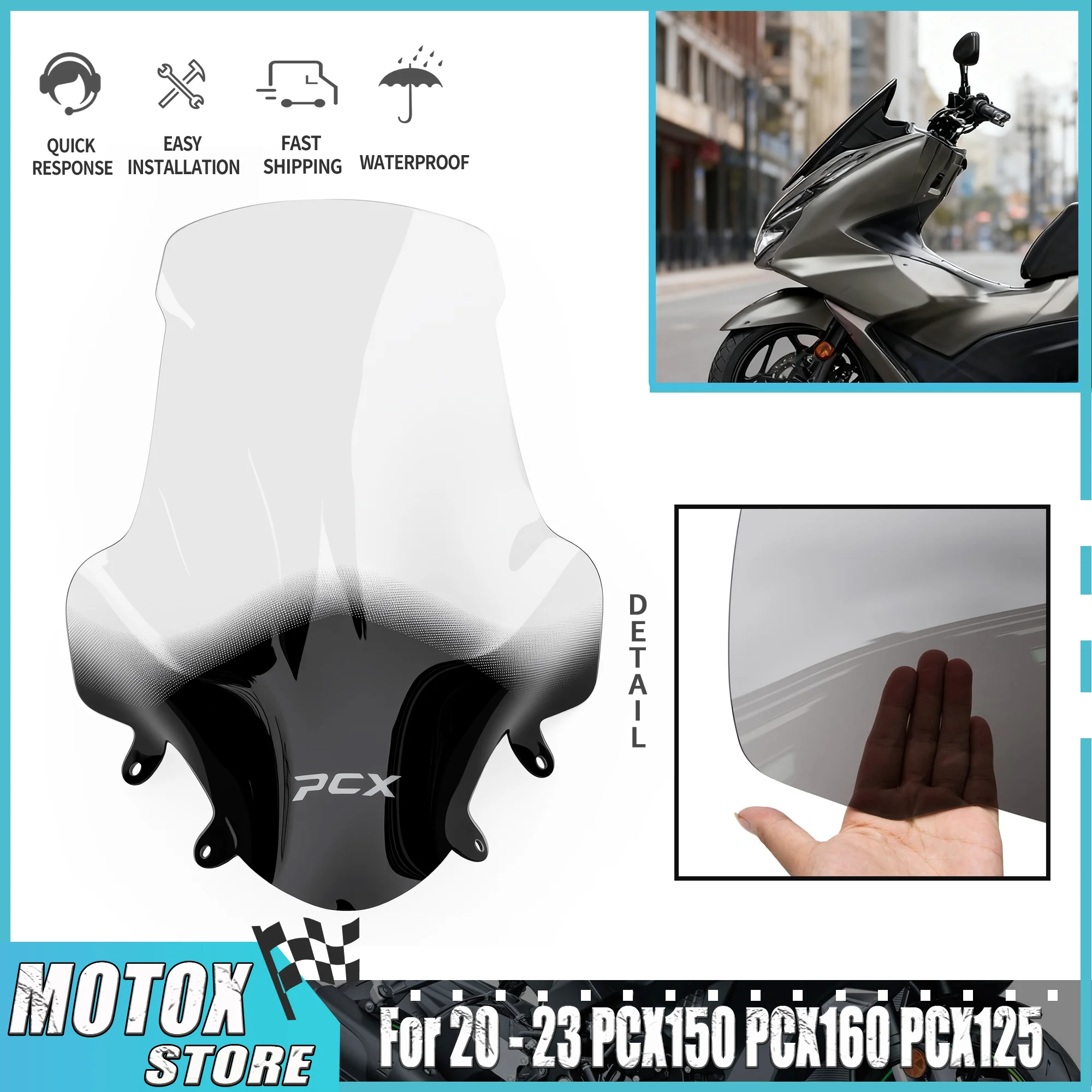 

Motorcycle Windscreen for 2020 - 2023 Honda PCX150 PCX160 PCX125 Windshield PCX 125 150 160 Wind Deflector Spoiler Cover 2021