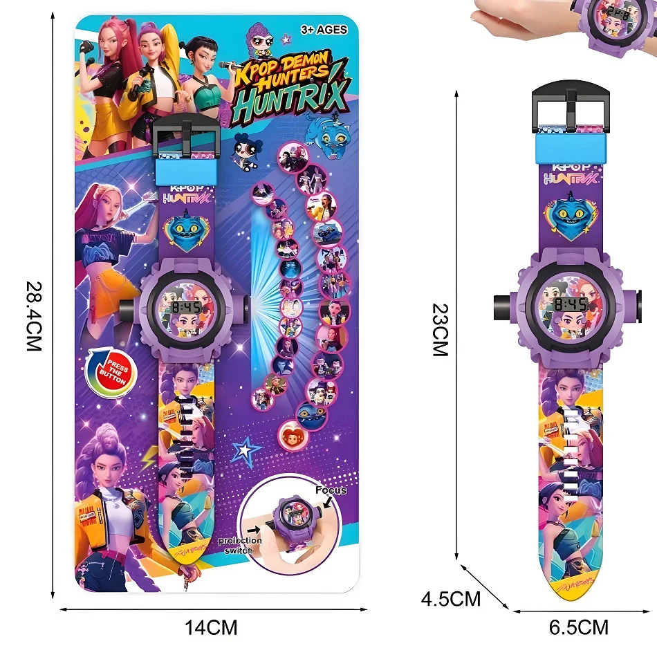케이팝 마녀 사냥꾼 팀 24 패턴 3D 프로젝션 시계 소닉 액션 피규어 어린이 플립 시계 프로젝터 장난감 어린이 생일 선물 ﻿