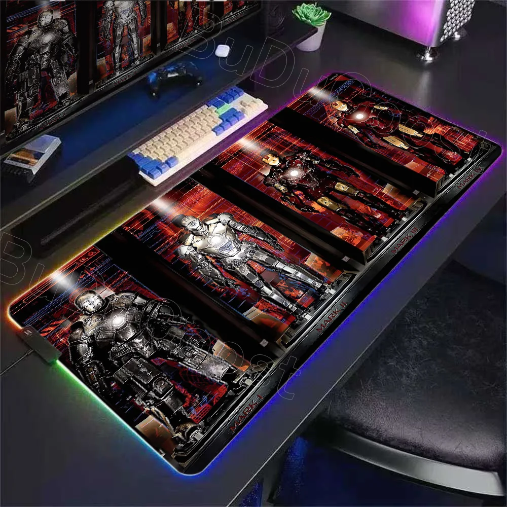 

New Cool Wallpaper RGB Mouse Pad I-iron Man Anime Mouse Pad Desk Mouse Mat Battle Game and Anti Slip Natural Rubber LED Playmat