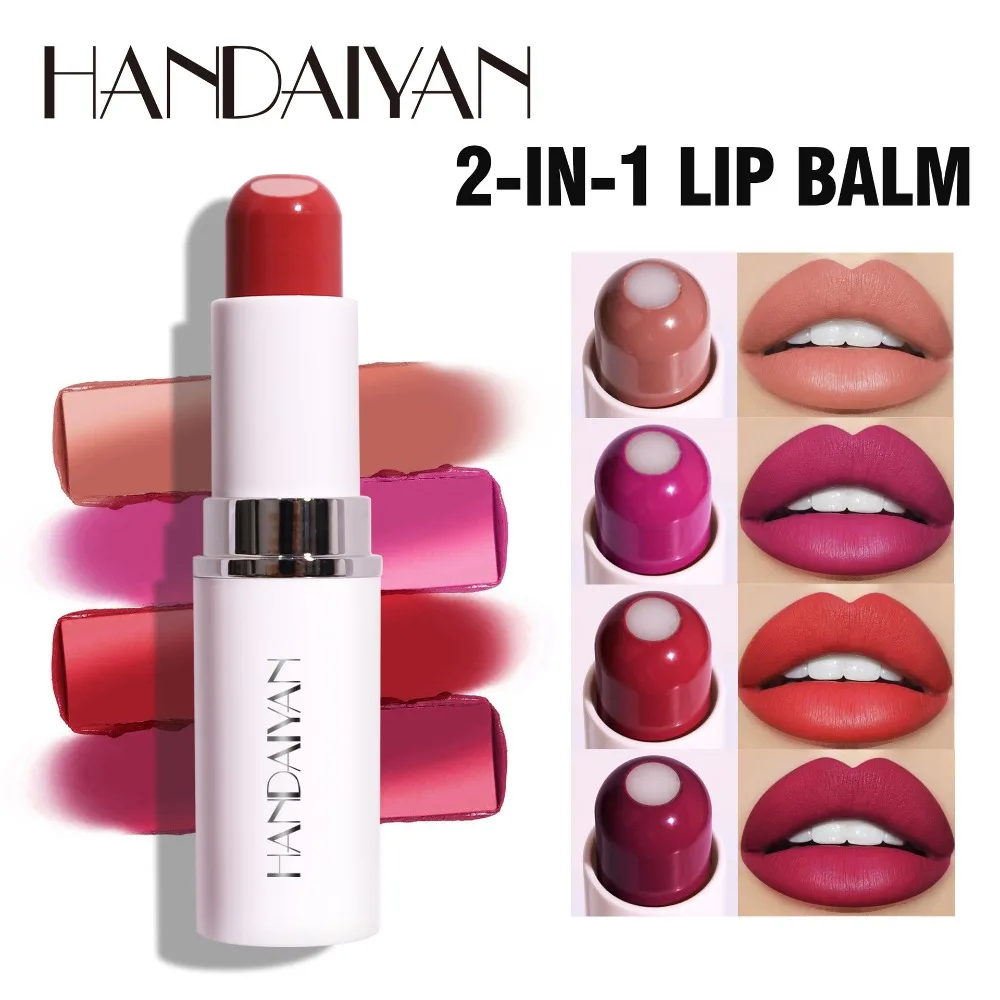 Lip Balm Sandwich Lipstick Waterproof Long Lasting Moisturizing 6 Colors Nude Lipstick Non-stick Cups Lip Stick Matte Red 2-in-1