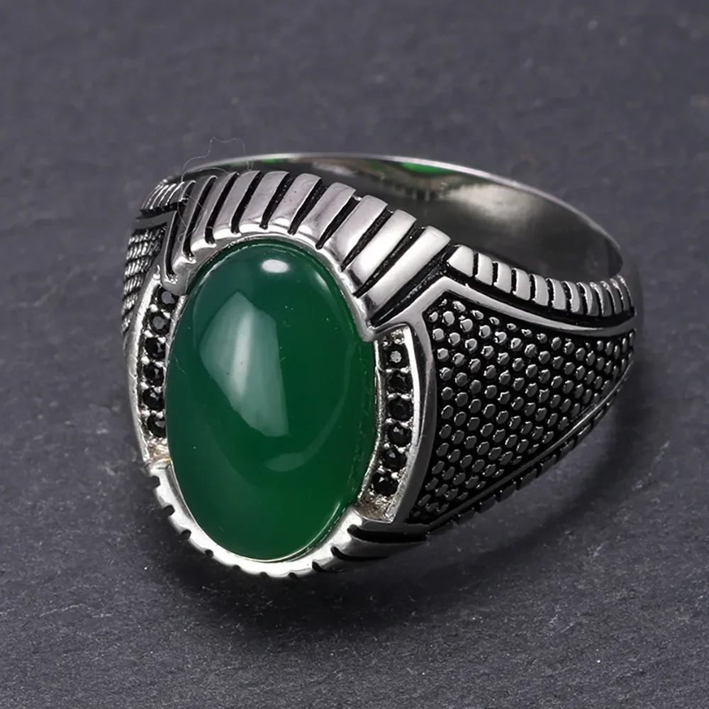 Guaranteed 925 Sterling Silver Rings Retro Vintage Turkish Rings For Men With Green Red Stones Turkey Jewelry Anillos Hombre