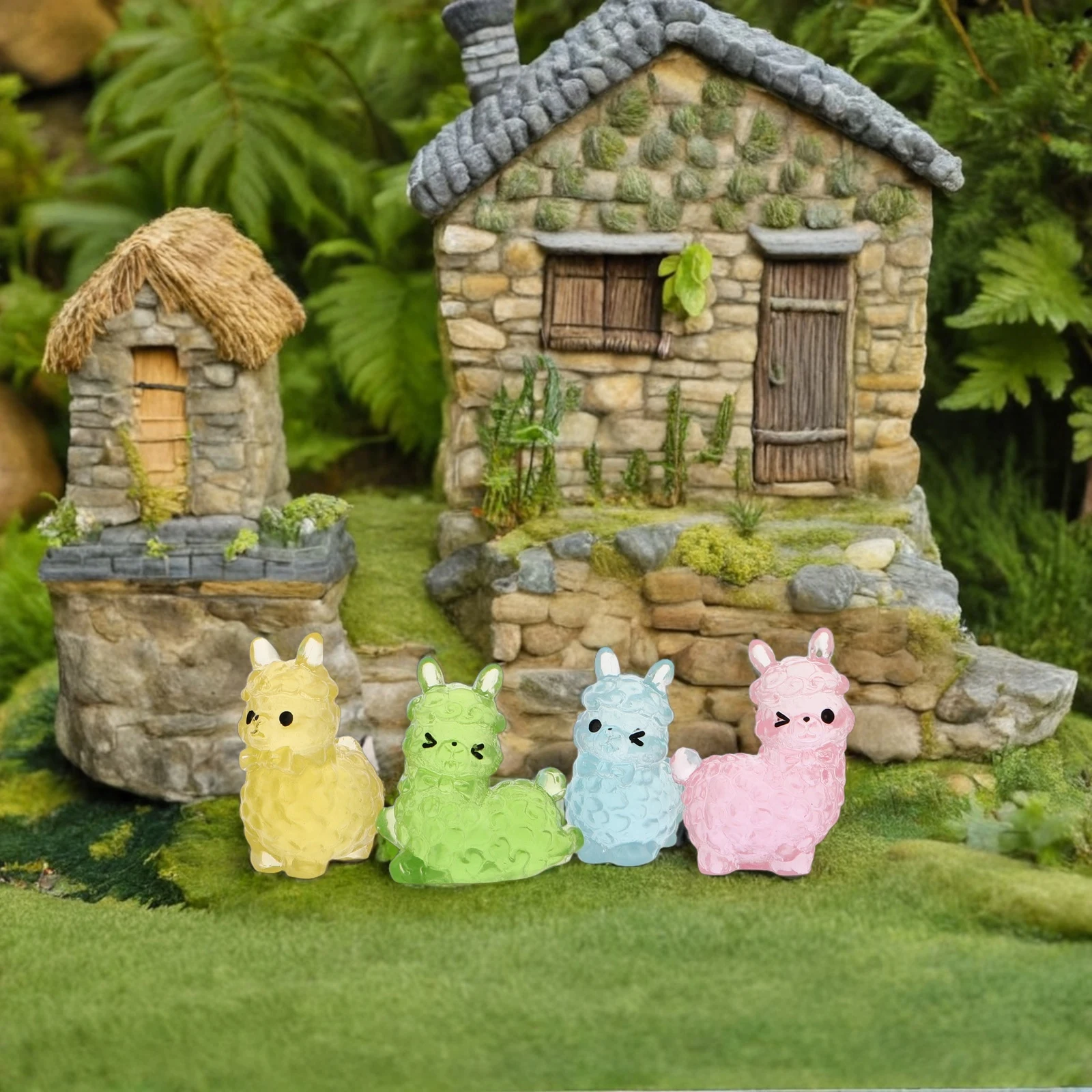 

12 Pcs Alpaca Ornament Cute Glow Dollhouse Statues Miniature Figurines Party Favors Resin Supplies