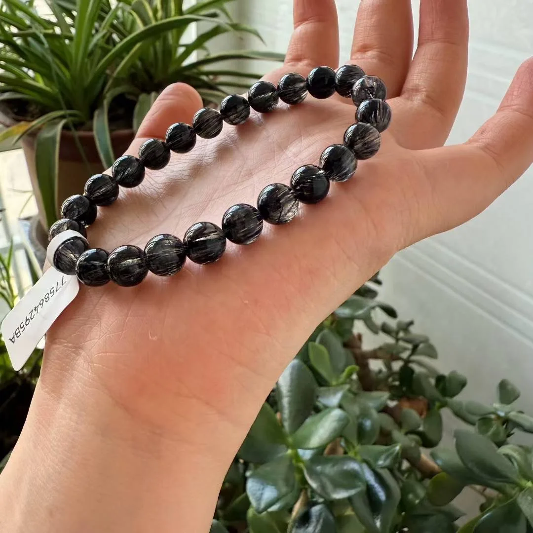 

Natural Black Hair Quartz Bead Bracelet String Charms Strand Exquisite Jewelry Gift Healing Crystal Energy Gift 1PCS 8/10/11MM