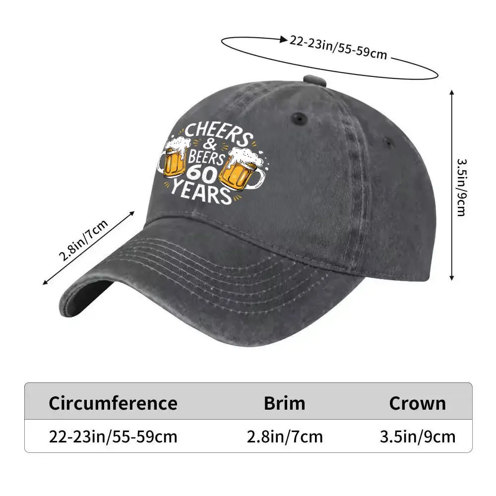 Cheers & Beers 60 Years Baseball Cap, Washed Cotton Unisex Birthday Gift for All Seasons Outdoor Casual