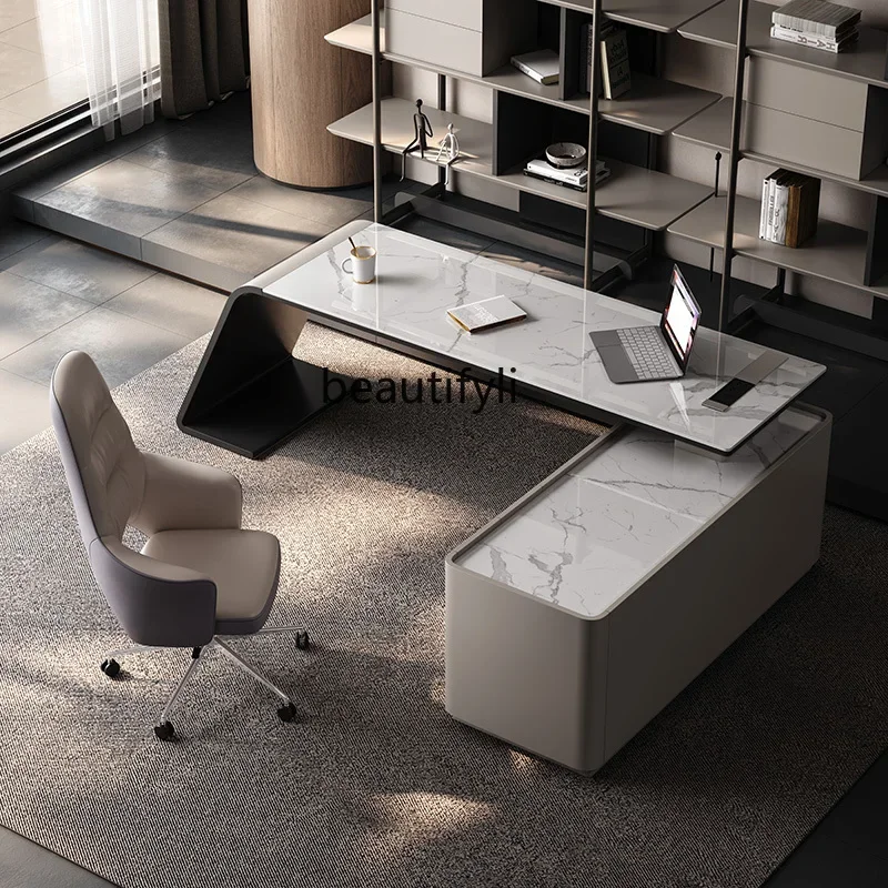 Modern Minimalist Corner Desk Modern & Minimalism High-End Stone Plate Office Computer Designer Desk Study Desk Office Furniture