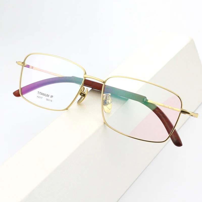 

Luxury Business Pure Titanium Full Frame Glasses Wooden Leg Optical Myopia Reading Eyewear Glasses Spectacles Frame