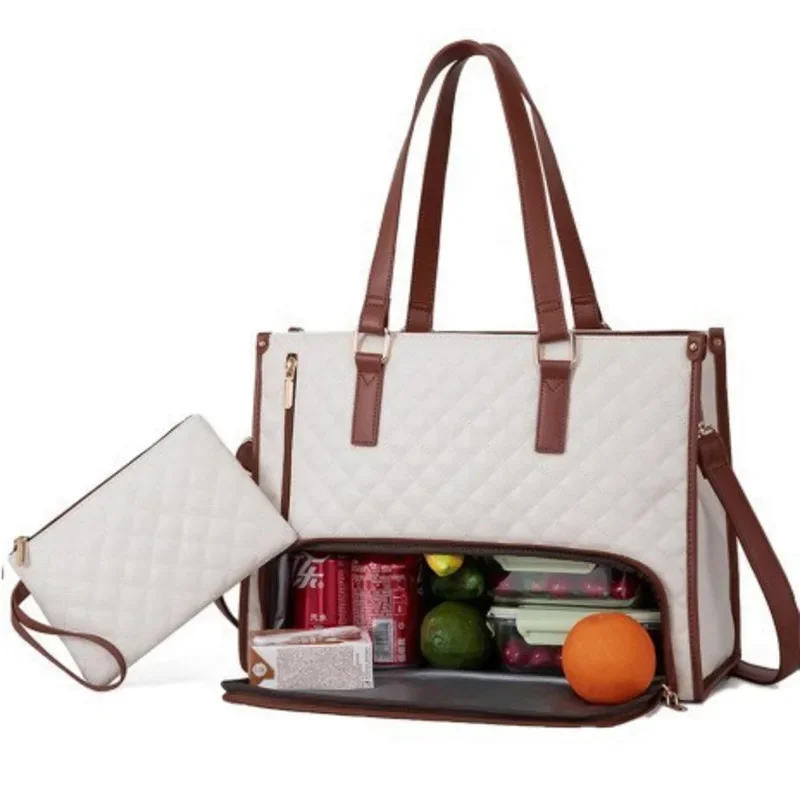 

2 In 1 Handbag Ladies Insulated Lunch Bag Large Capacity Combination Bag Crossbody Computer Bag Tote 2025 New