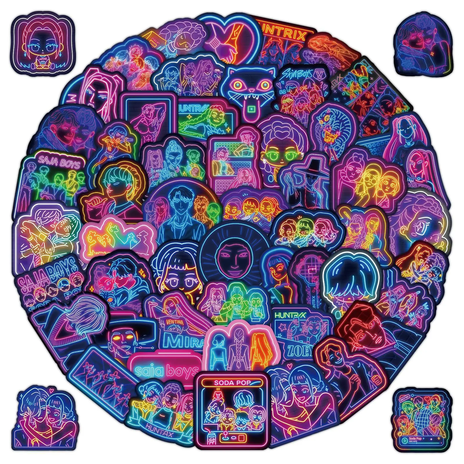 

50PCS Kpop Demon Hunters Neon Light Stickers Cartoon Graffiti Stickers DIY Scrapbook Suitcase Laptop Funny Sticker Kid Toys