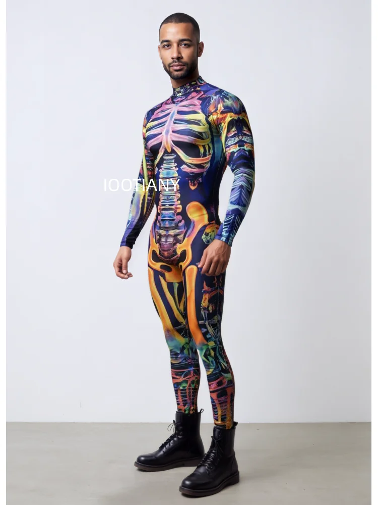 Herren Roboter-Skelett Mechanische Rüstung Bodysuit Hochhals Enger Jumpsuit Halloween Cosplay Futuristisches Party Bühnenkostüm Outfit – Detail 18
