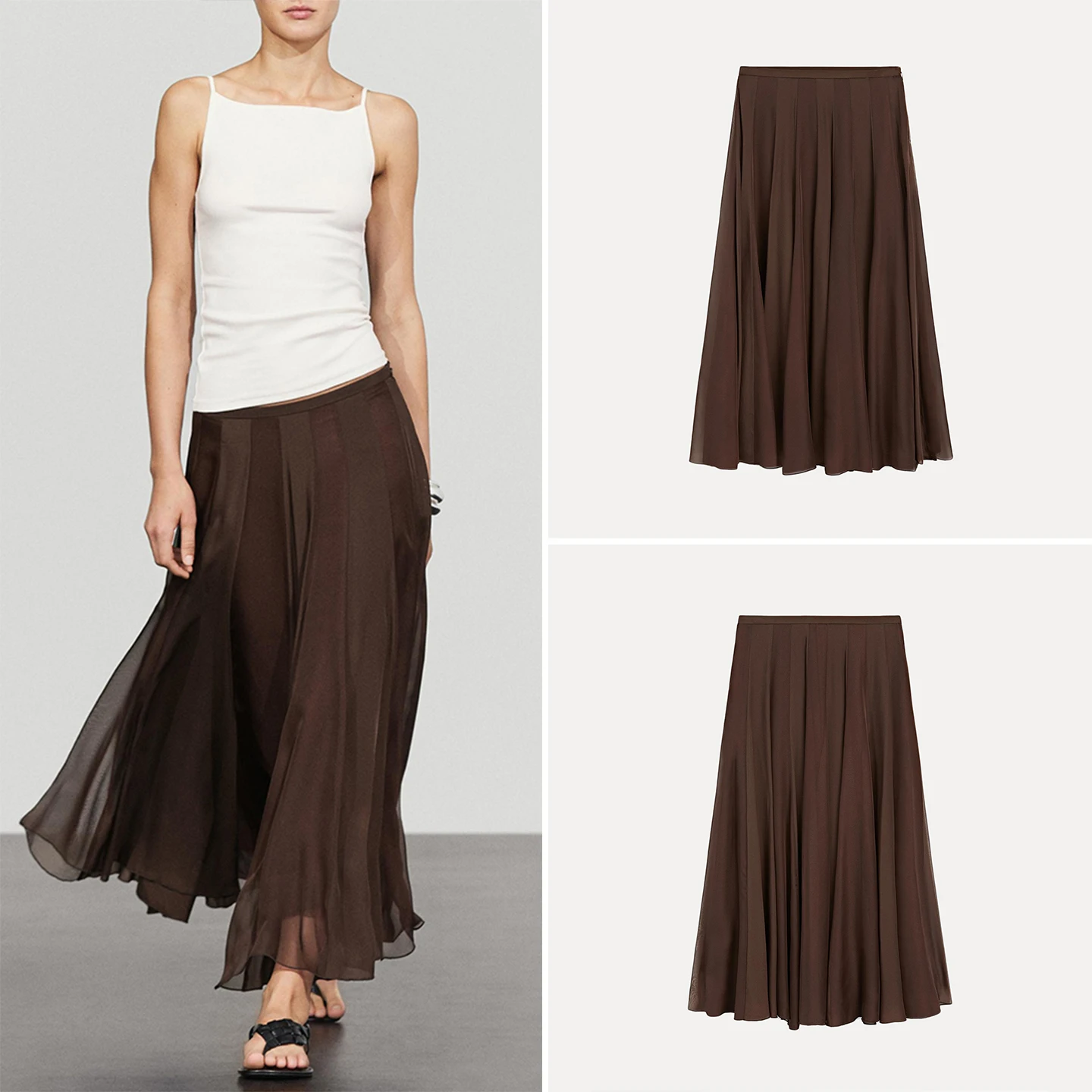 Fashionable Long Midi Skirt Women's Autumn Season Wide Hem Pleated Gown Elegant Drapey Style ZADATA Standard Fit Other Material