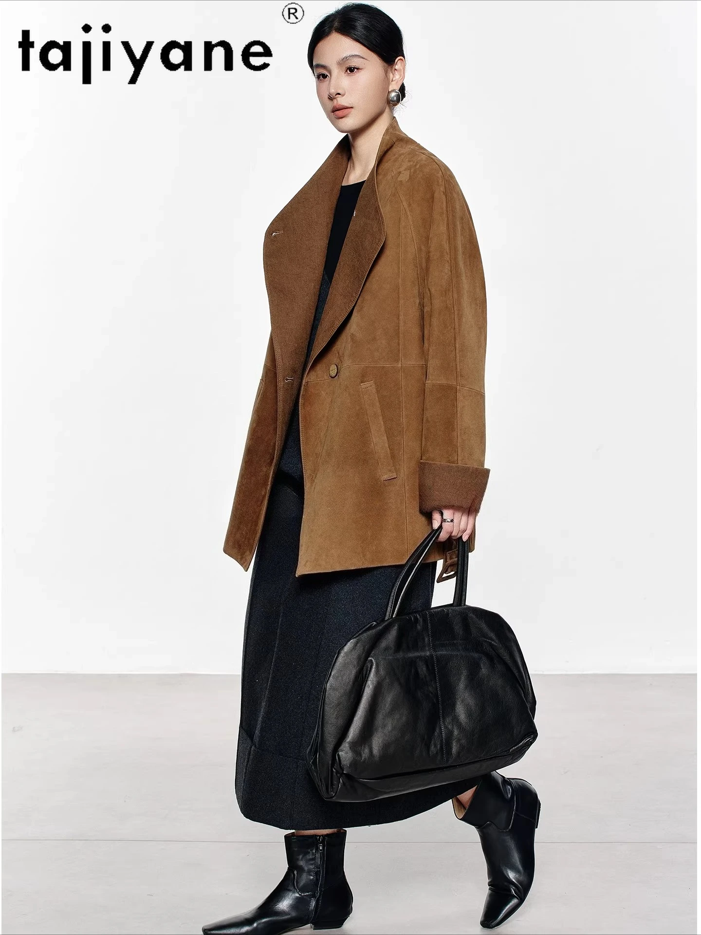 TAJIYANE Genuine Goatskin Leather Jackets Woman Stylish Suede Coat Stand Collar Real Leather Jacket Autumn Clothes 2025 дубленка