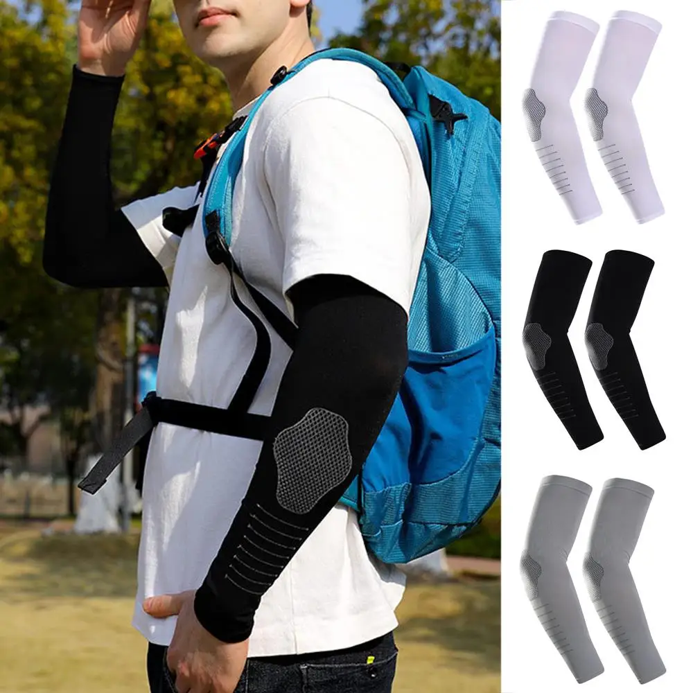 Mangas de brazo deportivas de seda de hielo para hombre, protección UV para ciclismo, viajes al aire libre, correr, Fitness, sombrilla refrescante, cubiertas de brazo de verano, 1 par