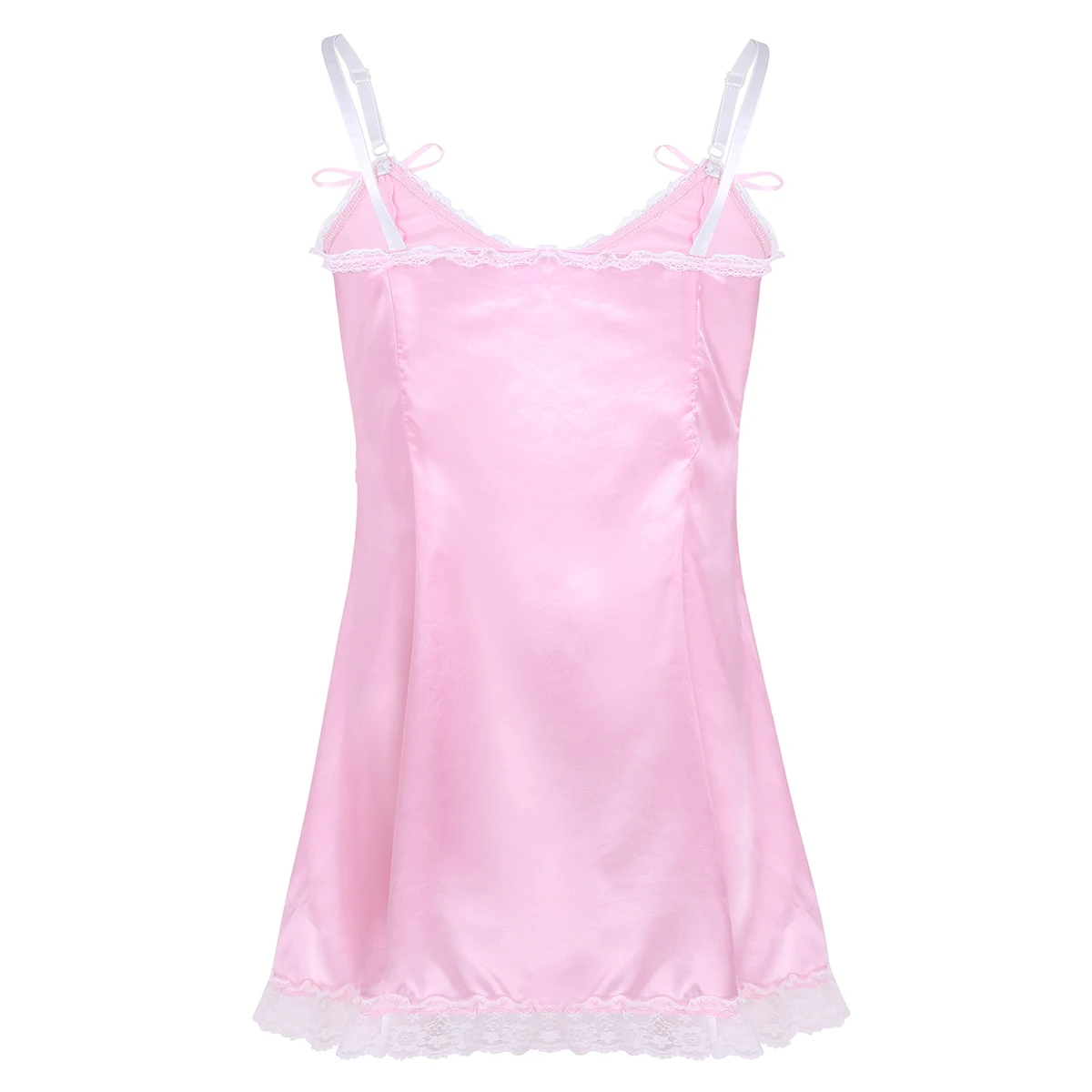 Meleg mens Kislány ruhát Apaállat crossdress Szatén csipkével Affektálva Fehérnemű ruhát Egzotikus sexi homme Pink Alsónemű nightwear