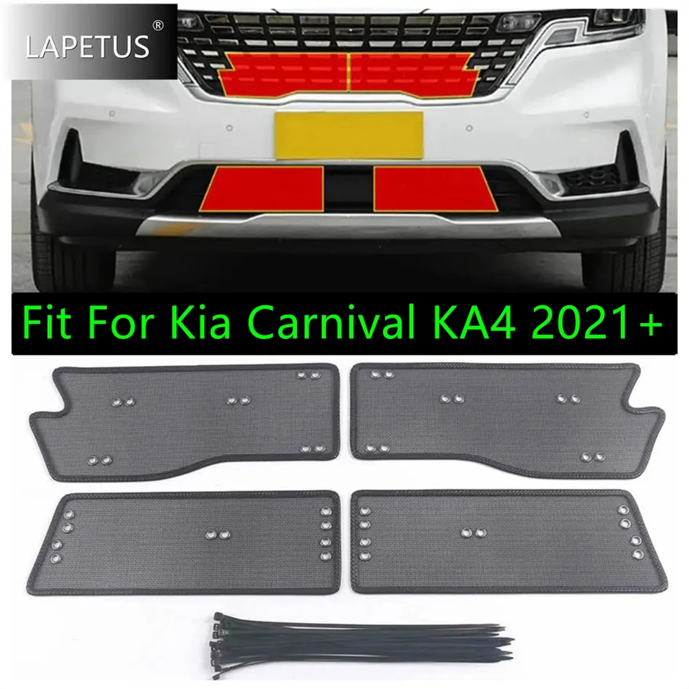 Accessories Car Middle Insect Screening Mesh Front Grille Insert Net Anti-leaf Dust Protection For Kia Carnival KA4 2021 - 2024