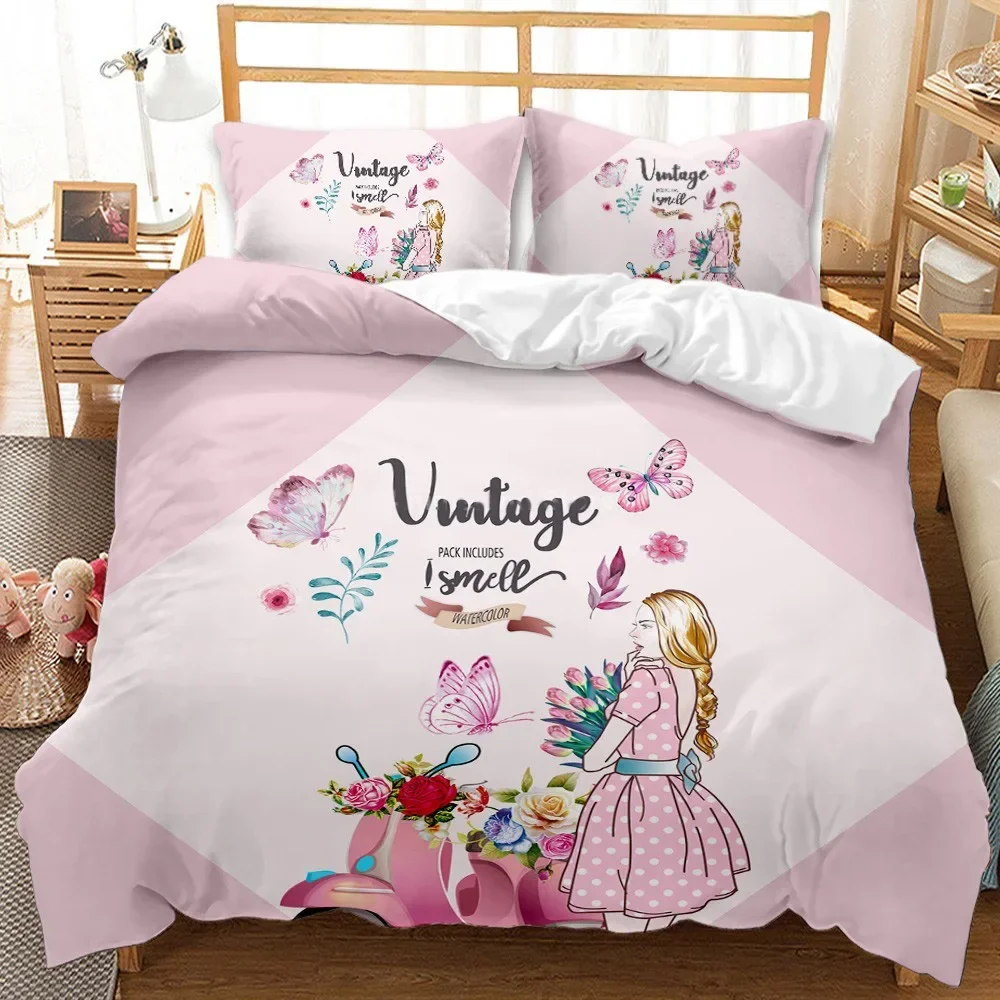 

3D Printed Fashion Cartoon Girl Scenery Comfortable Duvet Cover Pillowcase Bedding Set Children Bedroom Decoration Home Textile