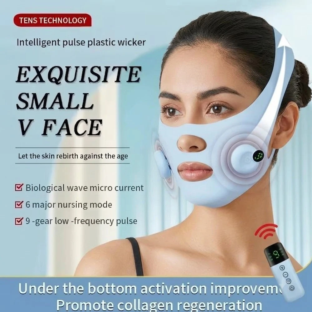EMS V Line Face Lifting Device Electric Facial Massager Smart Pulse Double Chin Remover Slimming Strap Mask with Remote Control