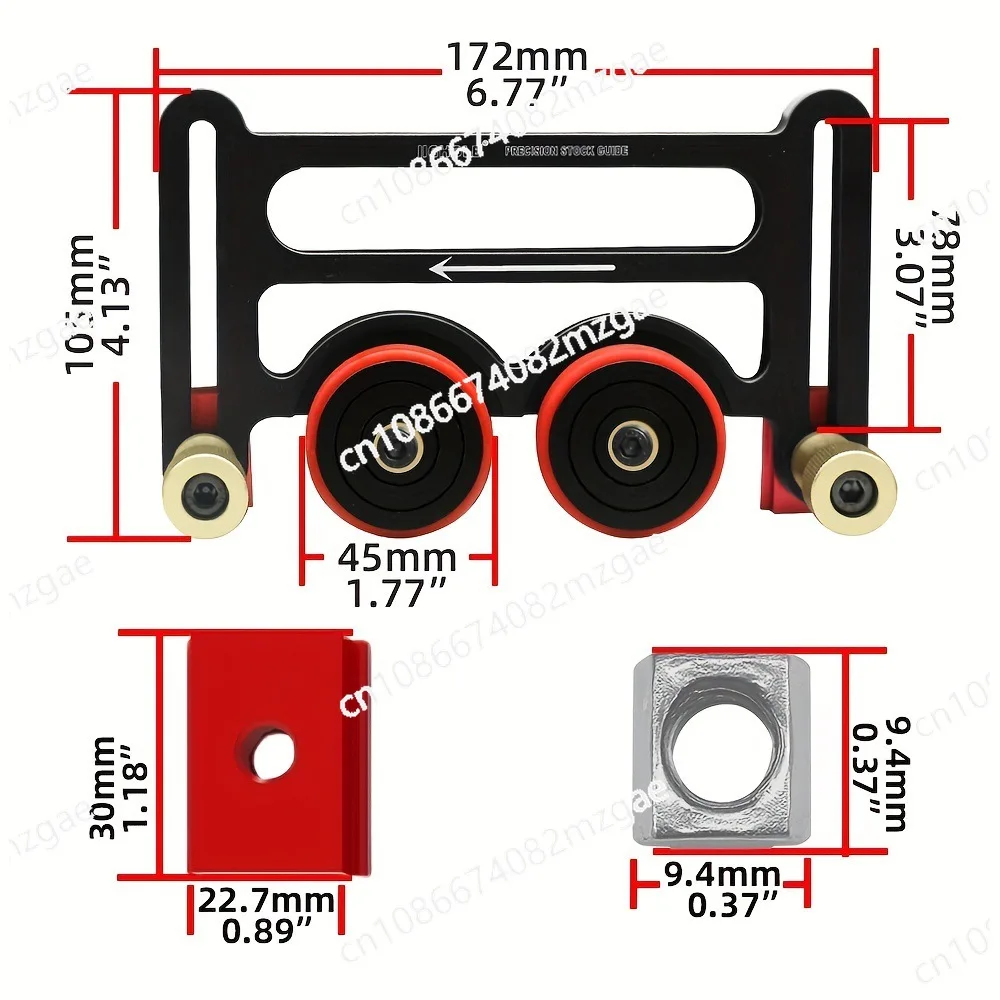 Woodworking Table Saw Stock Rail, Double Universal Feather Plate with Sliding Block, Double Wheel One-way Bearing Press