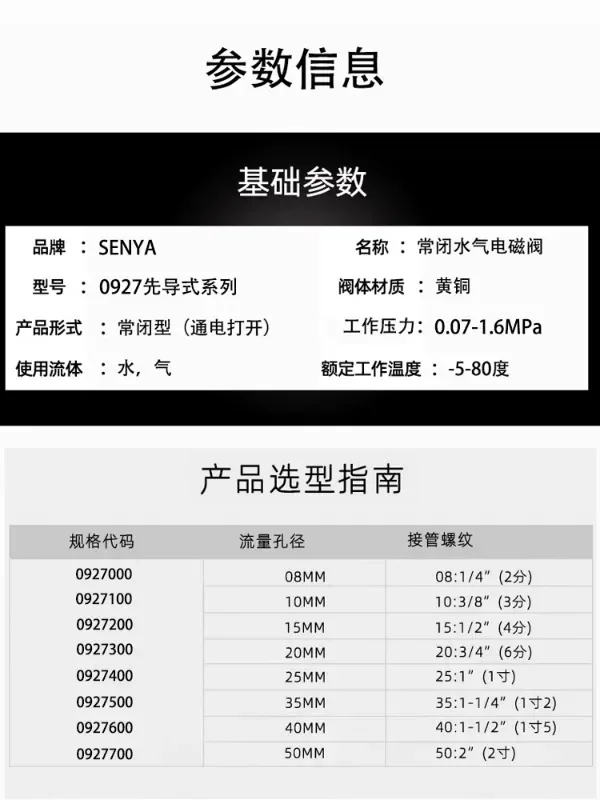 Pilot operated solenoid valve 16KG vertical installation 0927200 high pressure 0927400 water valve air valve 220V24V12V