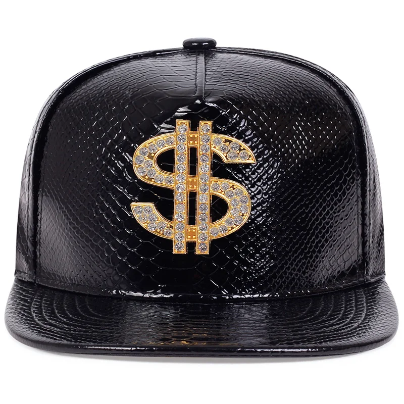 Men Women Leather Hip Hop Cap Metal Dollar Sign Trim Cyberpunk Baseball Caps Adjustable Sports leisure Snapback Hats gorras