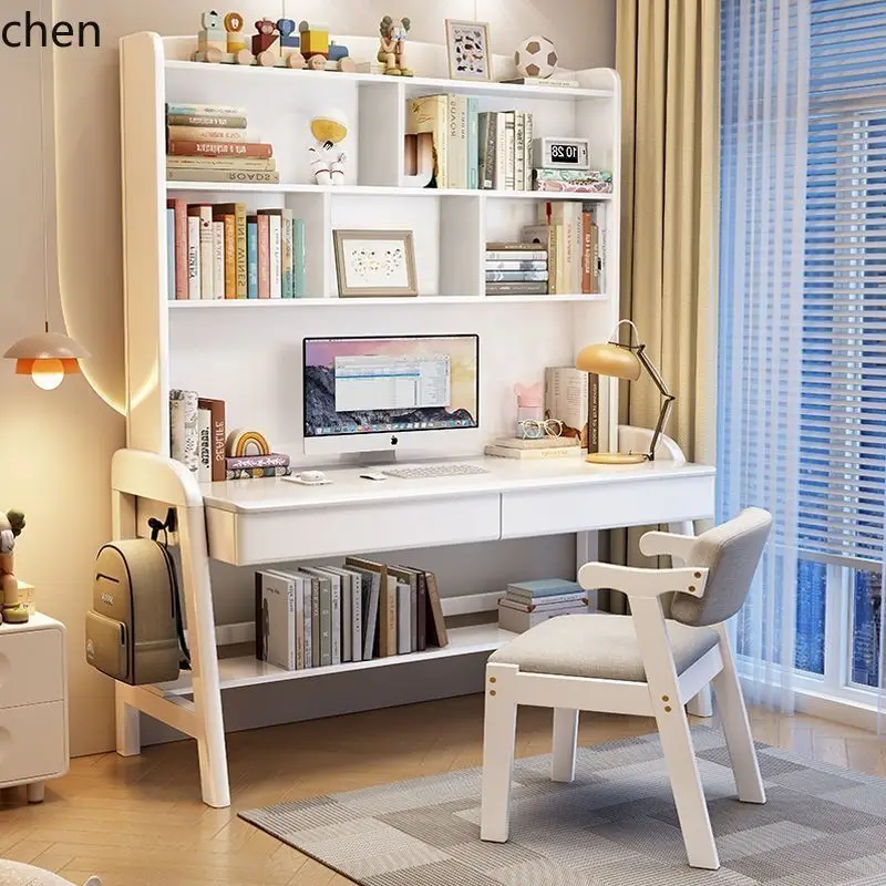 YFY  Solid Wood Desk Bookshelf Adjustable Integrated Bedroom Simple Home Use Primary and Secondary School Student Writing Desk