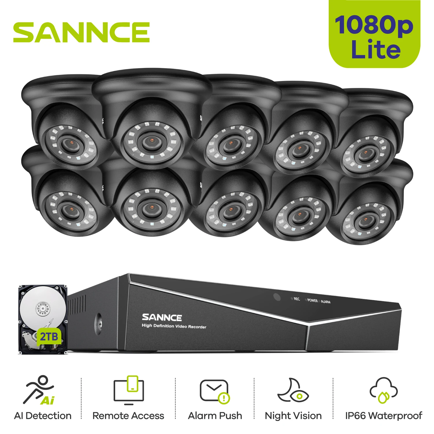 SANNCE 16CH 1080P Video Security System DVR Outdoor Waterproof Night Vision Cameras Home Surveillance CCTV Kit Remote Access