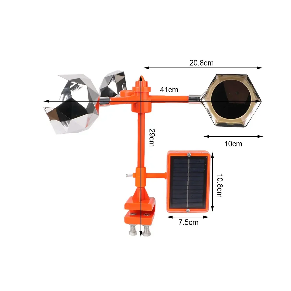 Solarbetriebener, windgesteuerter Automatik-360°-Drehsystem ° Rotierender Vogelvertreiber für den Außenbereich, Garten, Bauernhof, Hof, mit reflektierenden und schallabsorbierenden Funktionen. – Detail 3