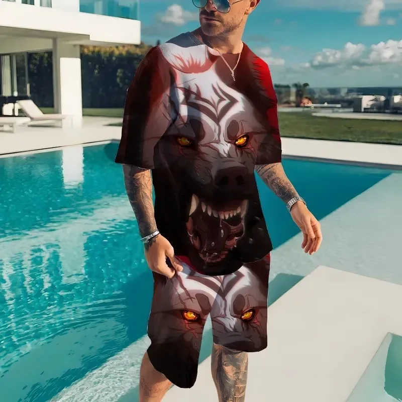 

Summer New Men's Animal T-shirt Set 3D Printed Animal Pattern Sportswear Set Fashion Men's Sweatshirt T-shirt Two Piece Set