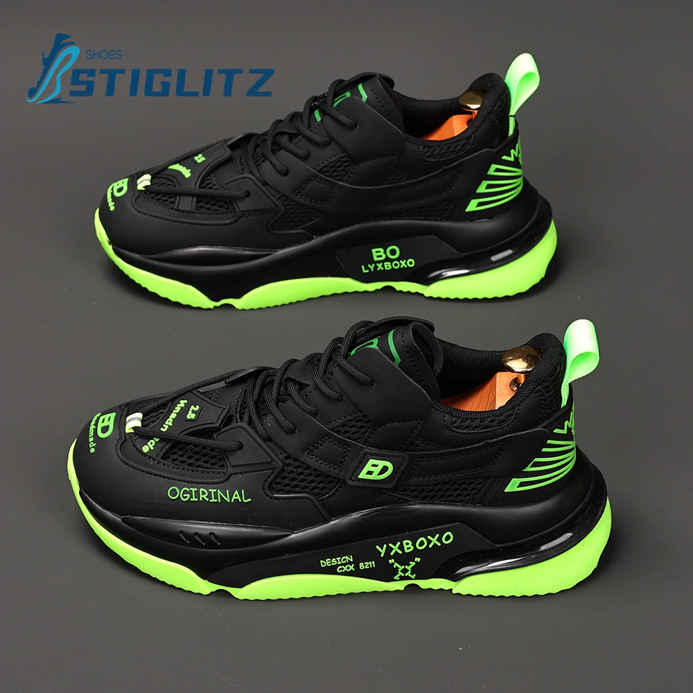 New Fluorescent Casual Sneakers Air Cushion Shock Absorption Sports Shoes Men's Flat Sneakers Unique Design Fashion Men's Shoes