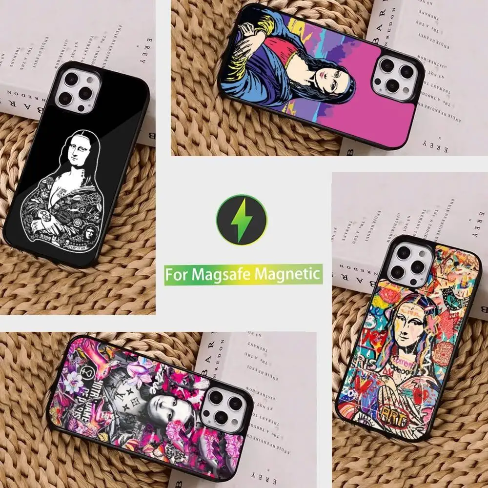 

M-Mona L-Lisa Graffiti Art Phone Case For iPhone 16,15,14,13,12,11,Pro,Max,Plus,Mini, Magsafe,Magnetic Wireless Charging Case