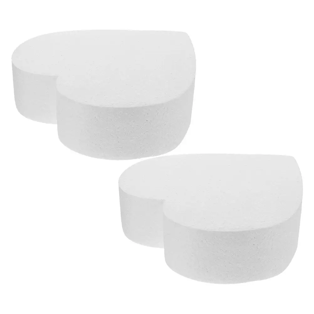 2Pcs Heart Shape Foam Cake Dummy Sturdy Polystyrene Base for Cake Decorating Wedding Birthday Bakery Baking Supplies
