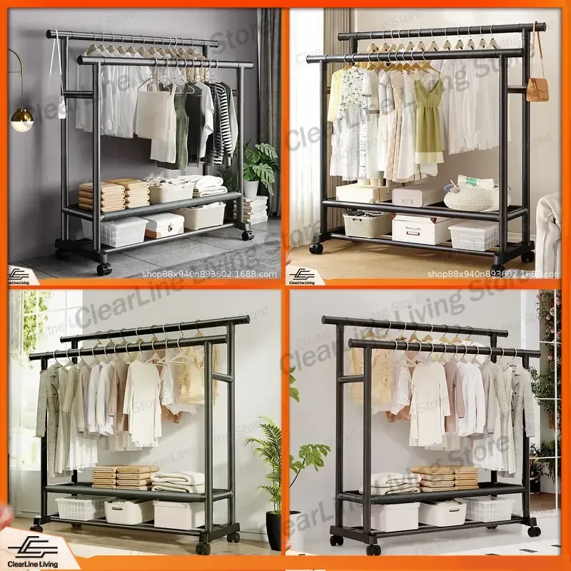 Floor to Ceiling Coat Rack for Home Bedroom Living Room Vertical Balcony Drying Rack Simple Clothes Hanger for Rental