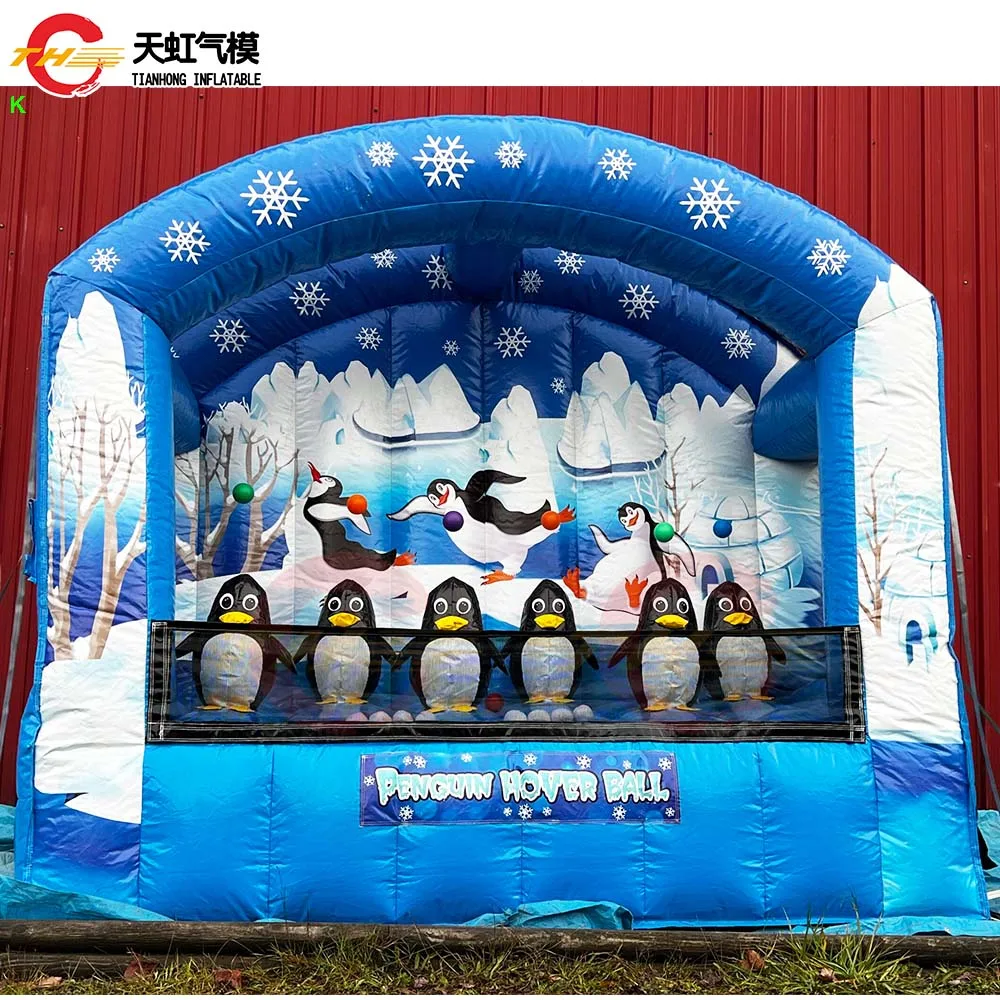 3x2m comercial inflável pinguim bola de neve cabine de tiro hover bola carnaval jogo brinquedos infláveis com ventilador