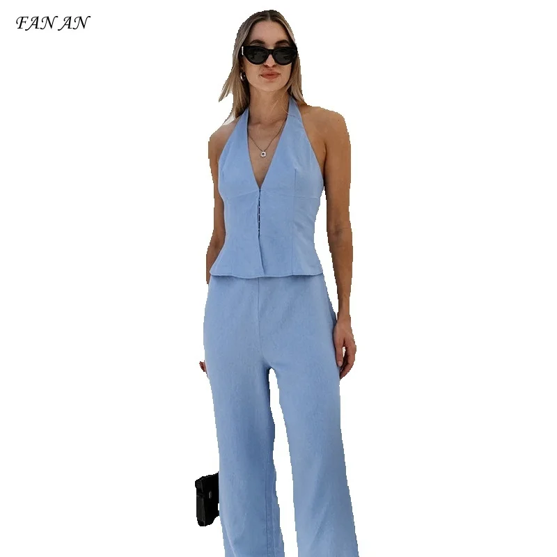 2024 summer autumn new commuter neck V-neck vest pants two-piece cotton linen sleeveless vest suit women's suit