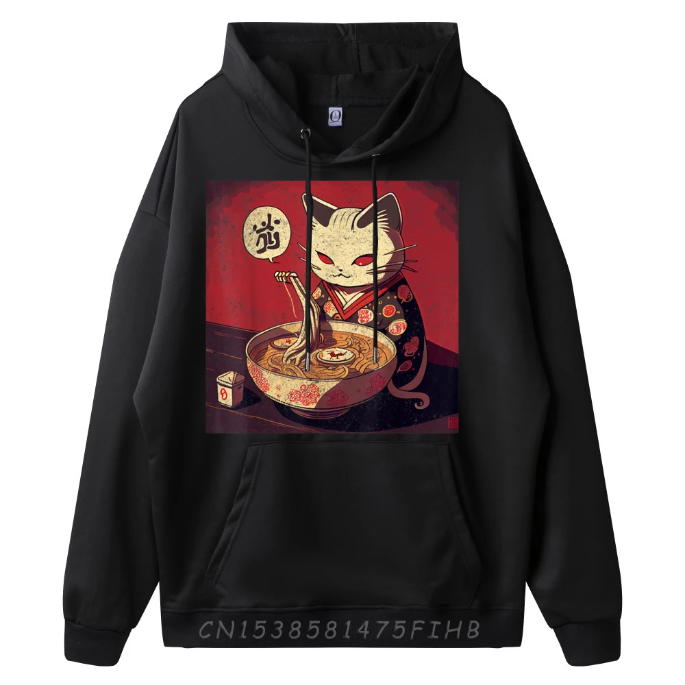 Cat Nursing Ramen Shirts Men Graphic Oversize Long Sleeve Party Sweatshirts For Men