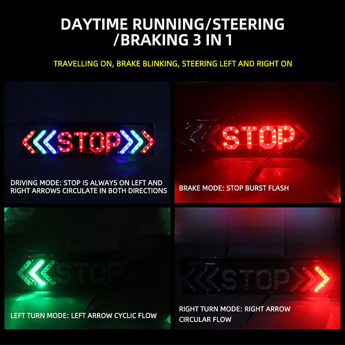Motorcycle Stop Brake Lamp RGB Led Waterproof Turn Signal Rear Tail Lamp License Plate DRL Running Light STOP Turn Taillight Pan