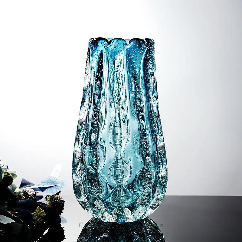 Water blue bubble-like glass vase for living room entryway arrangement vase and floral vessel ornament