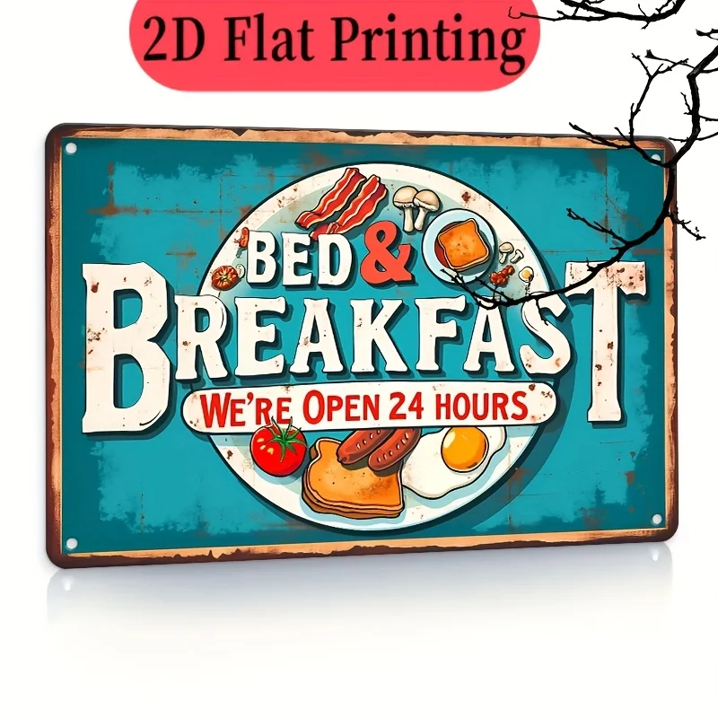 Vintage Retro Bed & Breakfast 24-Hour Diner Sign High Definition Metal Tin Sign Wall Art – HD Printed Tin Plate Decor for Home K