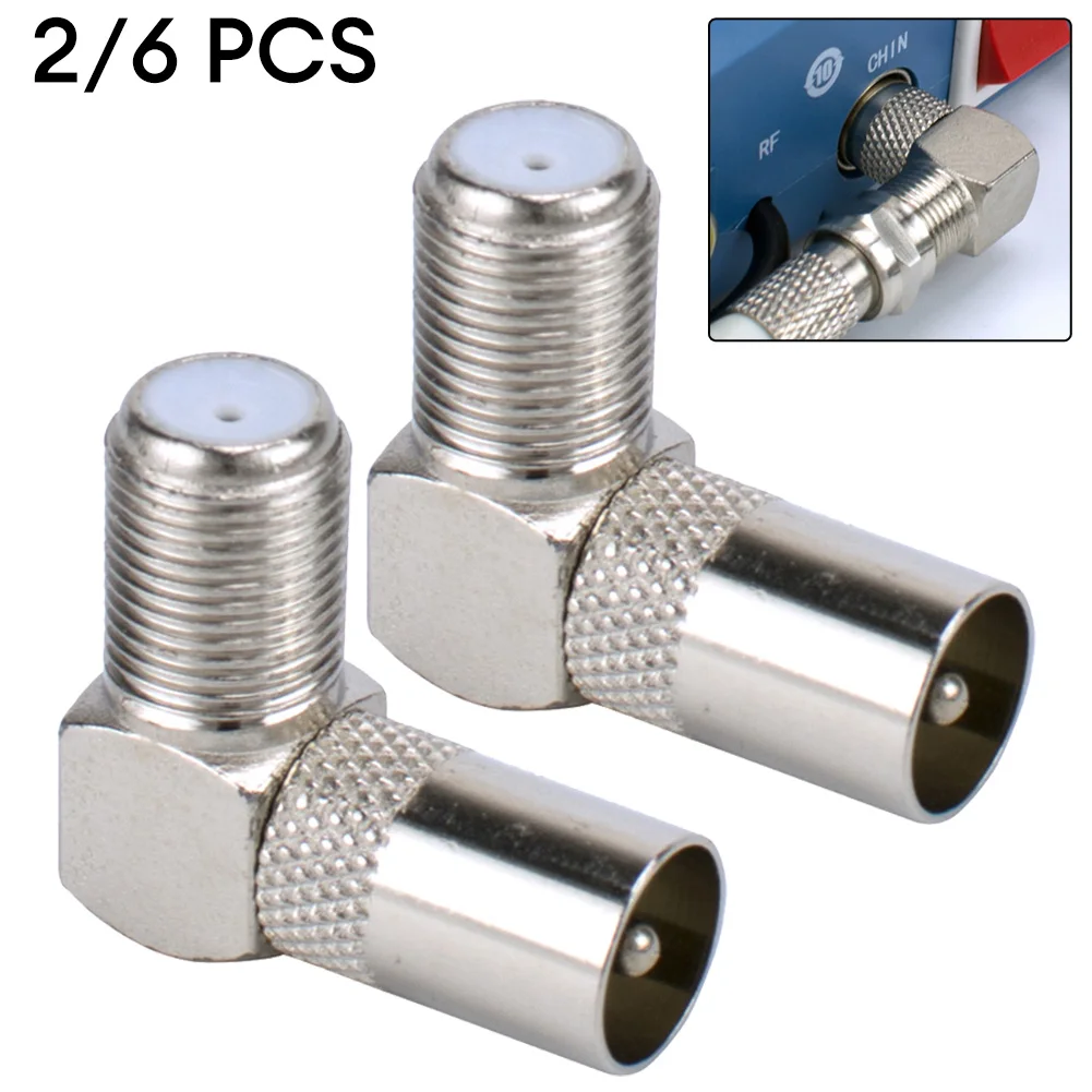 2/6pcs Right Angle F Female To RF Male Connector For TV Antenna- And TV Cables With Ultra- Low Loss Zinc Alloy Body