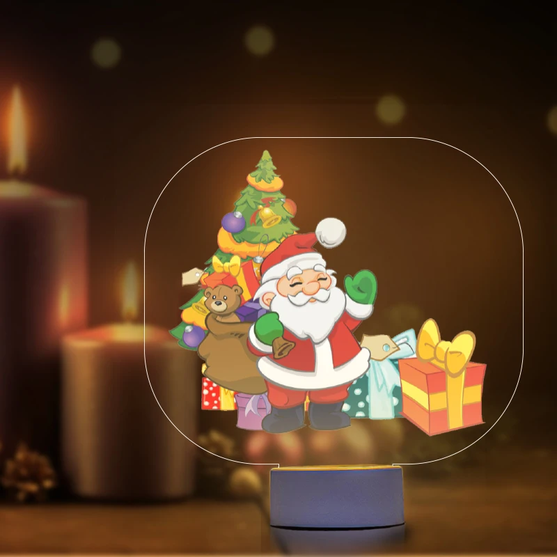 

3D Lamp Acrylic USB LED Night Lights Cartoon Christmas Night Light Color Printing Decorations for Home Bedroom Gift White Base