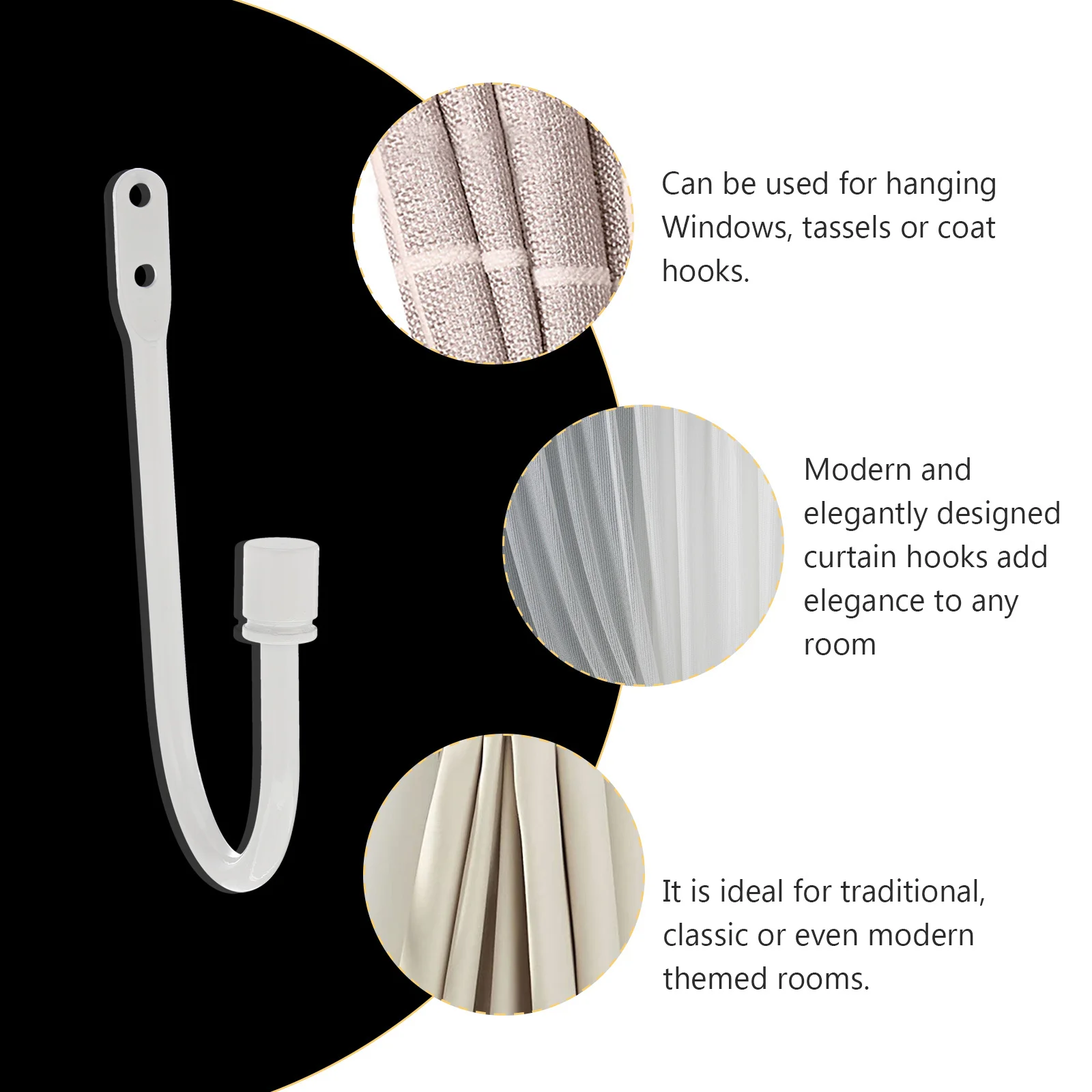 1 paire de crochets muraux uniques pour rideaux, multi-usage, décoration de maison, facile à installer, crochets muraux pour la maison, crochet en forme de U