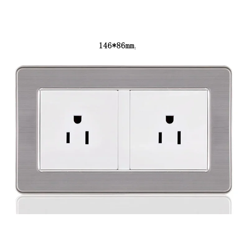 146 Type Stainless Steel Panel 15A Wall Electrical Sockets American Standard US Outlet Three-hole
