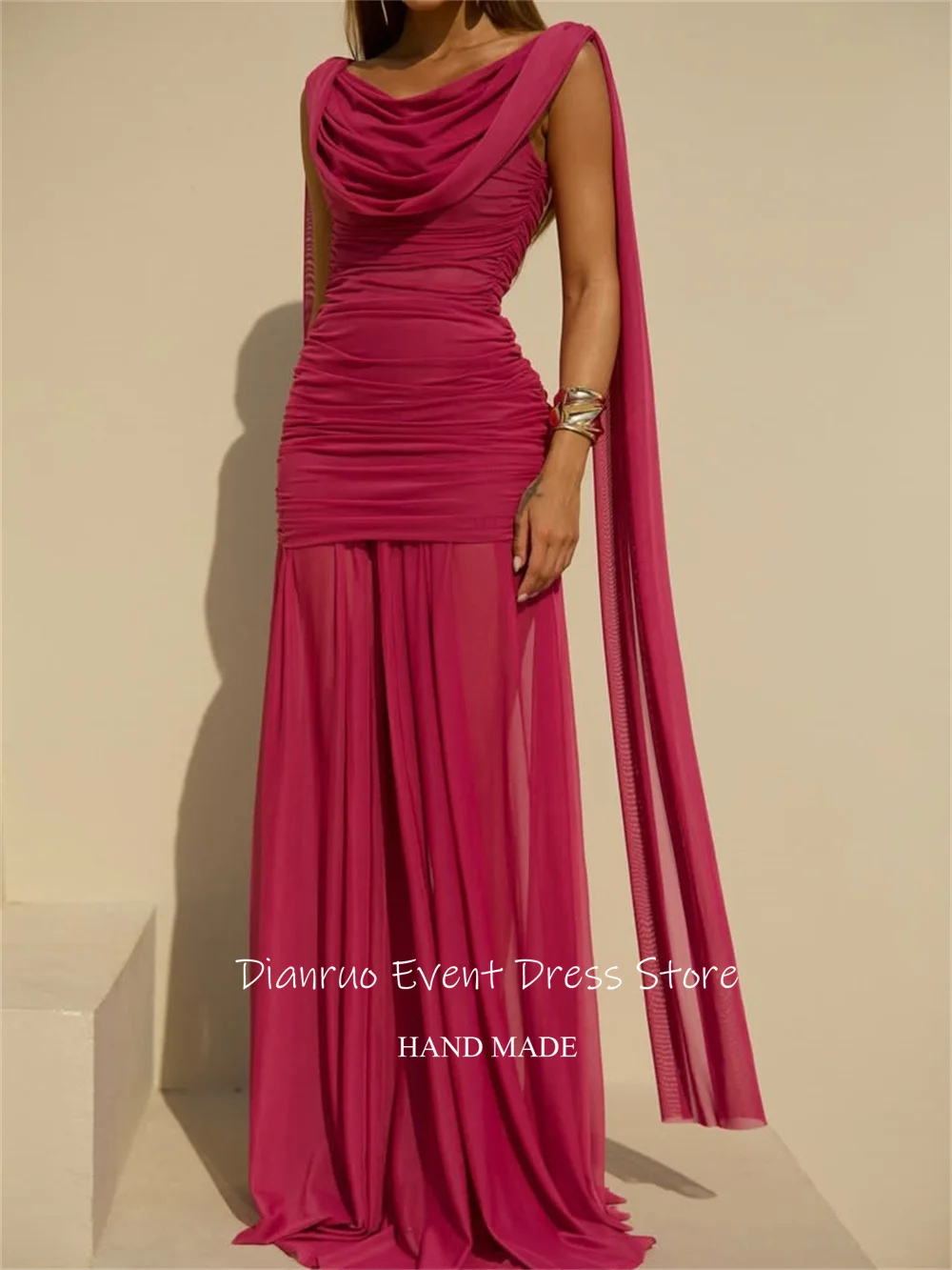 فساتين سهرة بشرائط نابضة بالحياة من Dianruo رداء حفلات شيفون أنيق مكشكش رشيق على شكل حرف A فيستدوس دي فييستا أنيقة مخصصة